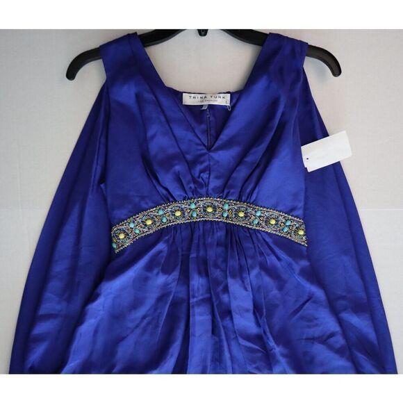 Trina Turk 2103630 Women Sz 6 Lapis Blue Embellished Romani Cape Silk Dress - Picture 10 of 14